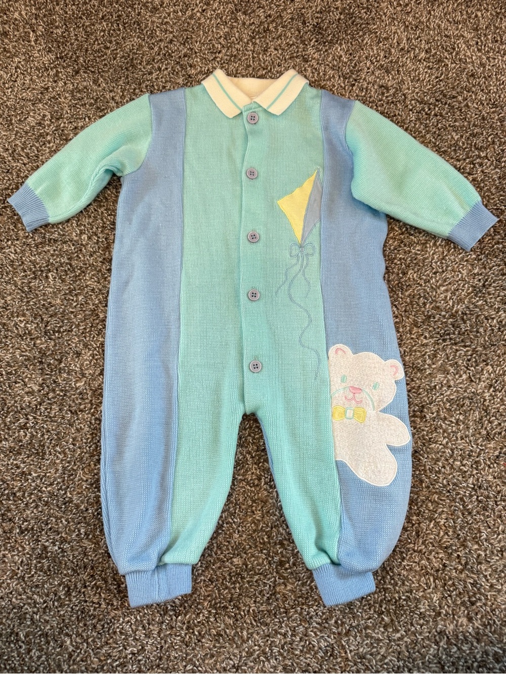 Starting Out Baby Boy Vintage 90’s Knit One Piece Teddy Bear Sleeper Outfit 6-9m